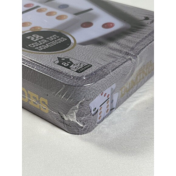 Double Six Dominoes 28 Color Dot Dominoes New Factory Sealed Storage Tin - Picture 9 of 11